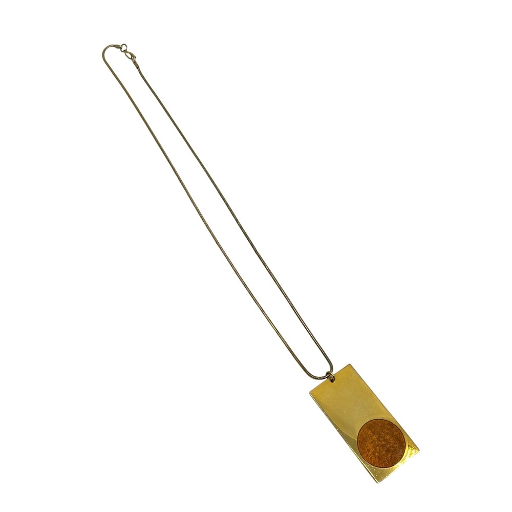 de Passille-Sylvestre Vintage Modern Enamel Pendant Necklace Gold Burnt Orange